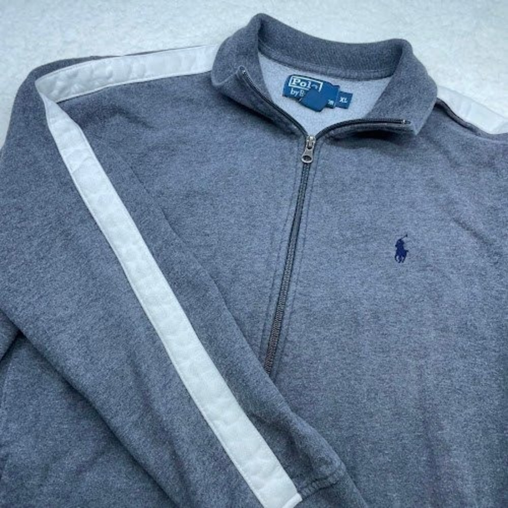 Polo by Ralph Lauren Full Zip Long Sleeve Track Jacket Mens XL Gray White Stripe